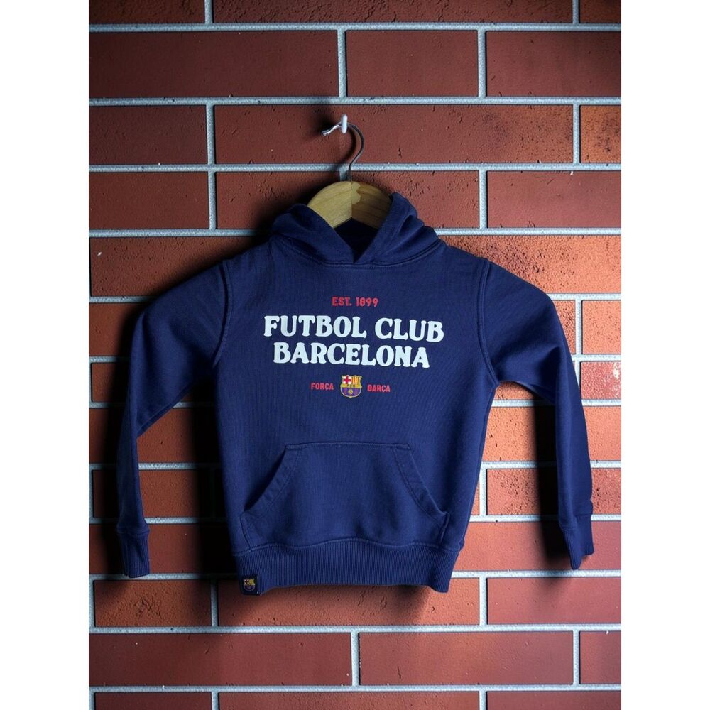 FC Barcelona Futbol Club Kids Pullover Hoodie Navy Blue Size 4